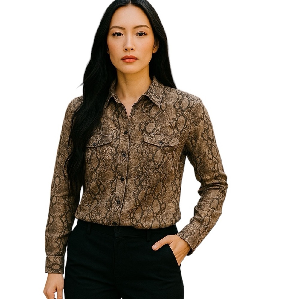 Michael Kors Snake Skin L/S Button Up Blouse Top Sz 8 Animal Print Women